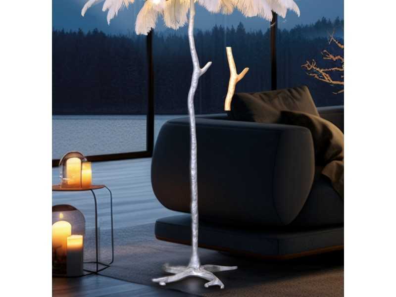 Lacquered floor lamp with natural feathers - AALIYAH XL