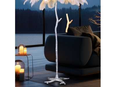 Lacquered floor lamp with natural feathers - AALIYAH XL