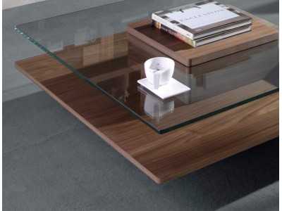 Table basse en noyer avec plateau en verre trempé - HOOK
