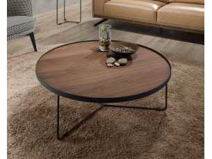 Table basse ronde en acier inox et plateau en noyer - DAPHNE