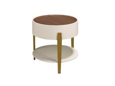 Mesa de rincón redonda lacada, tapa nogal y estructura en acero inoxidable - AINI