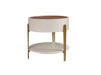 Mesa de rincón redonda lacada, tapa nogal y estructura en acero inoxidable - AINI