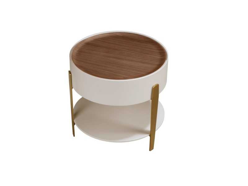 Round lacquered corner table with walnut top and stainless steel frame - AINI