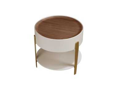 Mesa de rincón redonda lacada, tapa nogal y estructura en acero inoxidable - AINI