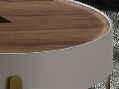 Table basse ronde laquée, plateau en noyer et structure en acier inoxydable - AINI