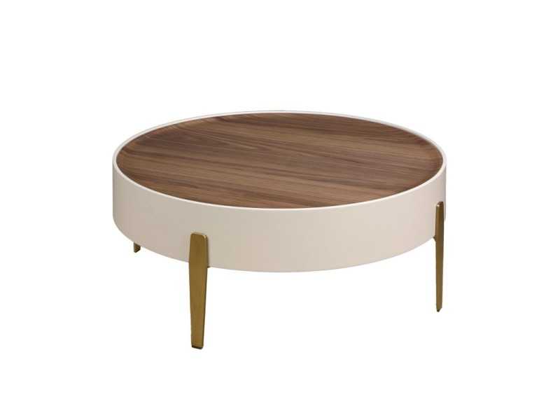 Table basse ronde laquée, plateau en noyer et structure en acier inoxydable - AINI