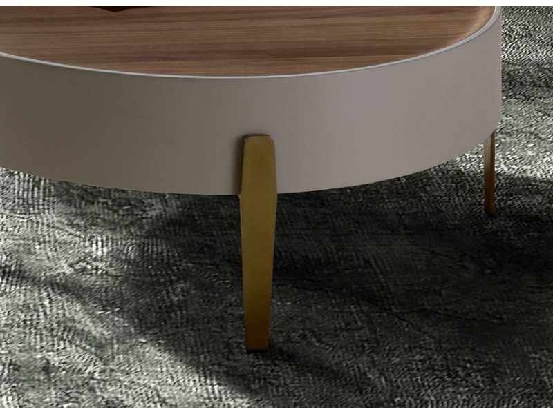 Table basse ronde laquée, plateau en noyer et structure en acier inoxydable - AINI