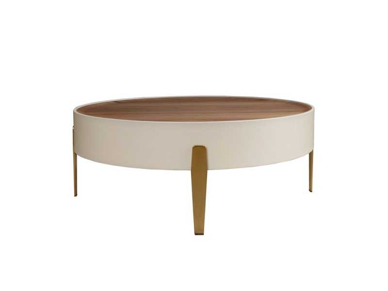 Table basse ronde laquée, plateau en noyer et structure en acier inoxydable - AINI