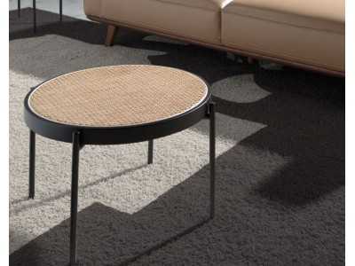Round coffee table with rattan top - LINA