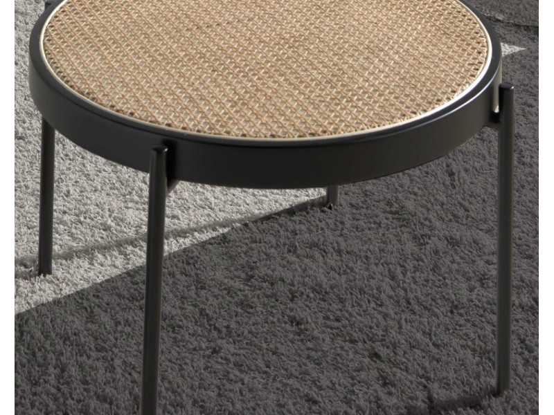 Round coffee table with rattan top - LINA