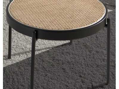 Round coffee table with rattan top - LINA