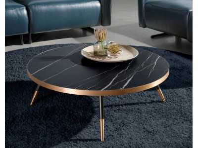 Mesa de centro redonda con tapa en mármol porcelánico y patas en acero inox - RIGA