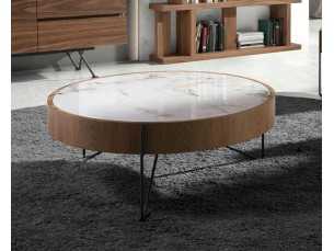 Round walnut coffee table with porcelain marble top - AYERIM