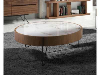 Mesa de centro redonda en nogal con tapa de mármol porcelánico - AYERIM