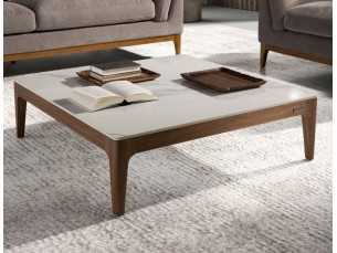 Mesa de centro cuadrada de nogal con tapa de mármol porcelánico - LÉA