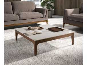 Mesa de centro cuadrada de nogal con tapa de mármol porcelánico - LÉA 2