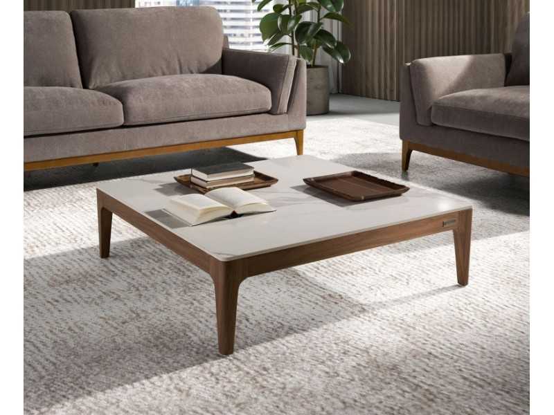 Square walnut coffee table with porcelain marble top - LÉA