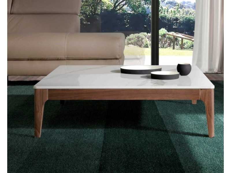 Mesa de centro cuadrada de nogal con tapa de mármol porcelánico - LÉA