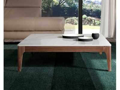 Mesa de centro cuadrada de nogal con tapa de mármol porcelánico - LÉA