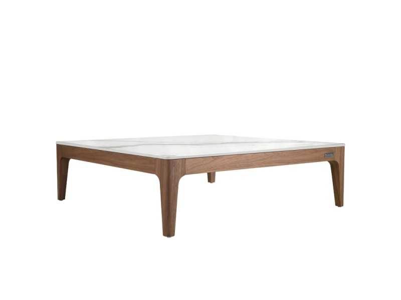 Mesa de centro cuadrada de nogal con tapa de mármol porcelánico - LÉA