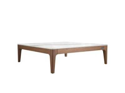 Mesa de centro cuadrada de nogal con tapa de mármol porcelánico - LÉA