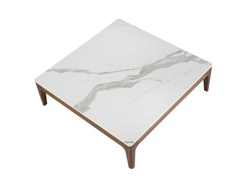 Mesa de centro cuadrada de nogal con tapa de mármol porcelánico - LÉA