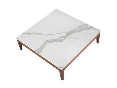 Mesa de centro cuadrada de nogal con tapa de mármol porcelánico - LÉA