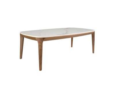 Oval barrel coffee table in walnut with porcelain marble top - BOTTE