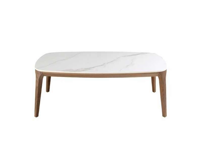 Table basse tonneau ovale en noyer avec plateau en marbre porcelaine - BOTTE