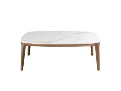 Oval barrel coffee table in walnut with porcelain marble top - BOTTE