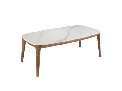 Oval barrel coffee table in walnut with porcelain marble top - BOTTE