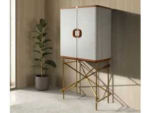 Upholstered bar cabinet with gold stainless steel base - AVENTURE