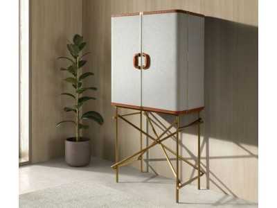 Meuble bar tapissé avec piètement en acier inoxydable doré - AVENTURE