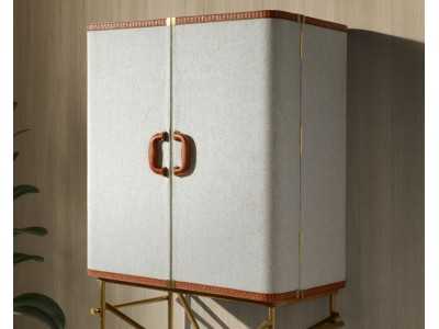 Meuble bar tapissé avec piètement en acier inoxydable doré - AVENTURE