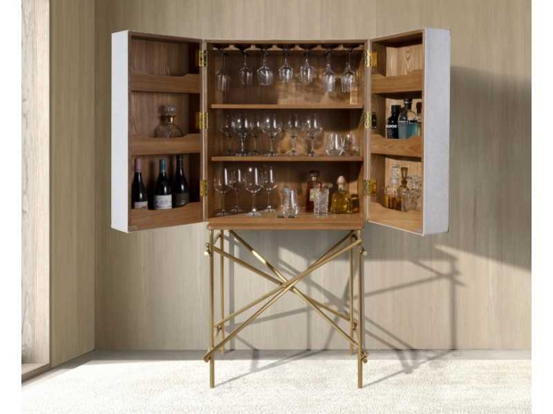 Mueble bar tapizado con base en acero inoxidable dorado - AVENTURE