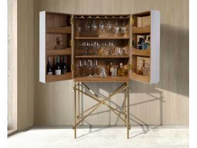 Meuble bar tapissé avec piètement en acier inoxydable doré - AVENTURE