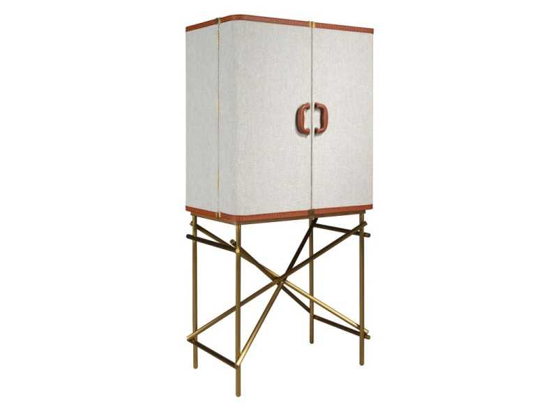 Mueble bar tapizado con base en acero inoxidable dorado - AVENTURE