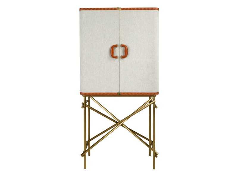 Mueble bar tapizado con base en acero inoxidable dorado - AVENTURE