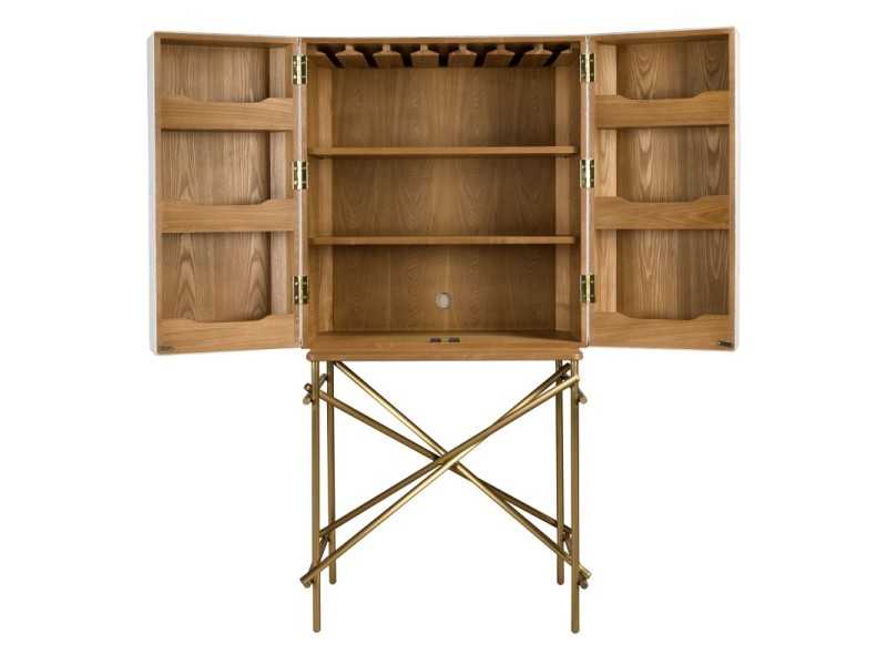 Mueble bar tapizado con base en acero inoxidable dorado - AVENTURE