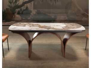 Mesa de comedor extensible con tapa de mármol porcelánico y bases en acero inoxidable - BRIDGE