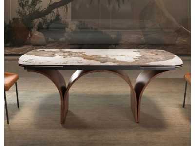 Table à manger extensible avec plateau en marbre porcelaine et bases en acier inoxydable - BRIDGE