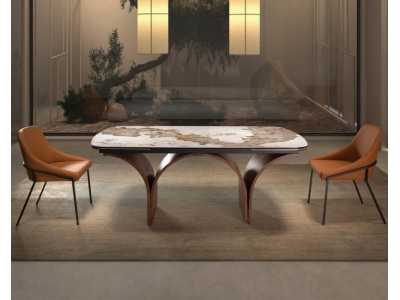 Table à manger extensible avec plateau en marbre porcelaine et bases en acier inoxydable - BRIDGE
