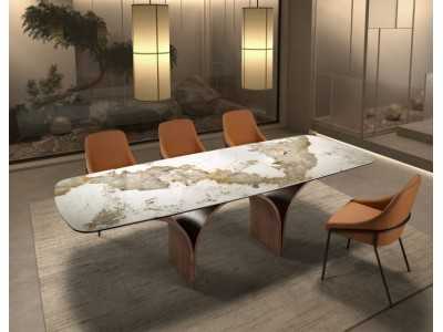 Table à manger extensible avec plateau en marbre porcelaine et bases en acier inoxydable - BRIDGE