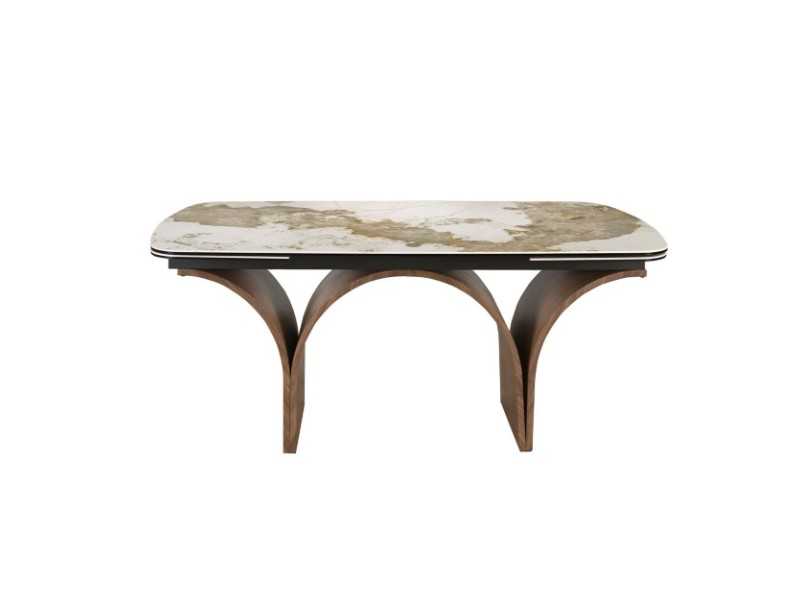 Mesa de comedor extensible con tapa de mármol porcelánico y bases en acero inoxidable - BRIDGE
