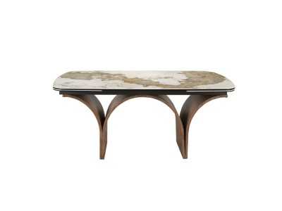 Table à manger extensible avec plateau en marbre porcelaine et bases en acier inoxydable - BRIDGE