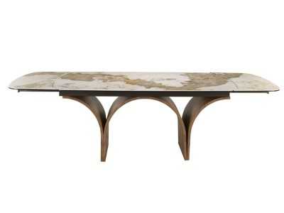Table à manger extensible avec plateau en marbre porcelaine et bases en acier inoxydable - BRIDGE