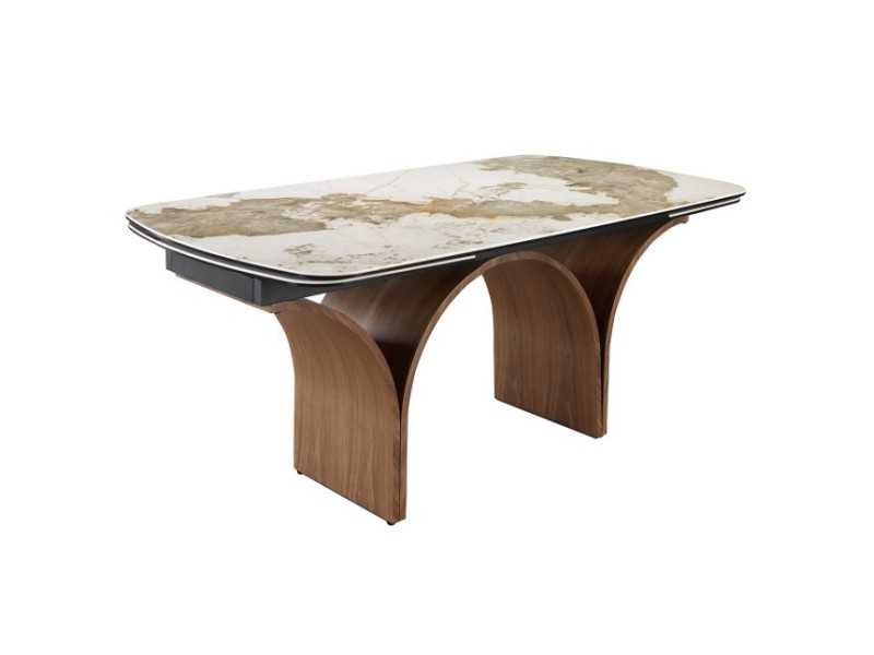 Mesa de comedor extensible con tapa de mármol porcelánico y bases en acero inoxidable - BRIDGE