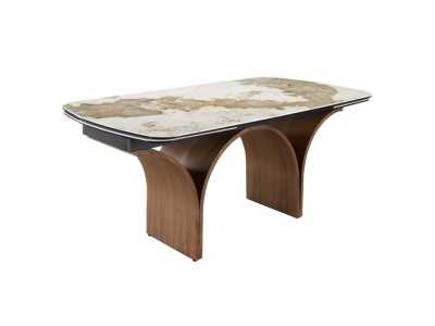 Table à manger extensible avec plateau en marbre porcelaine et bases en acier inoxydable - BRIDGE