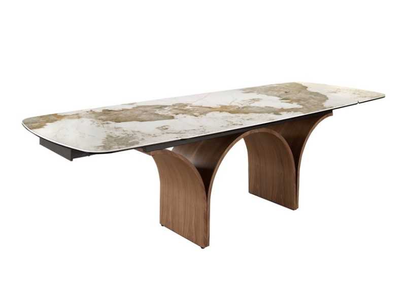 Table à manger extensible avec plateau en marbre porcelaine et bases en acier inoxydable - BRIDGE