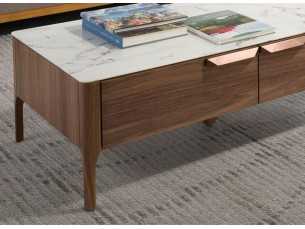 Walnut coffee table with glass top imitating porcelain marble - DINA 2